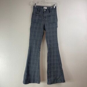 FRAME Le Bardot Flare Jeans 24 Noir Multi Glen Plaid Patch Pocket Pant Y2K Prep